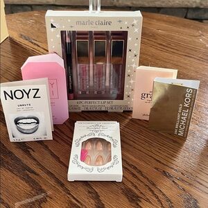 Glam it up,  Lip Gloss and Lip Liner Set - Pink Nude Shades Gold Tipped Nails